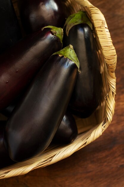 Top view eggplants arrangement