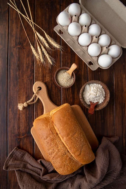 Top view eggs and bread arrangement