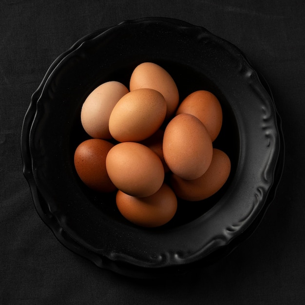 Top view eggs on plate