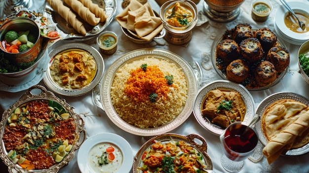 Top view eid al-fitr  celebration with delicious food