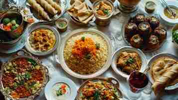 Free photo top view eid al-fitr  celebration with delicious food