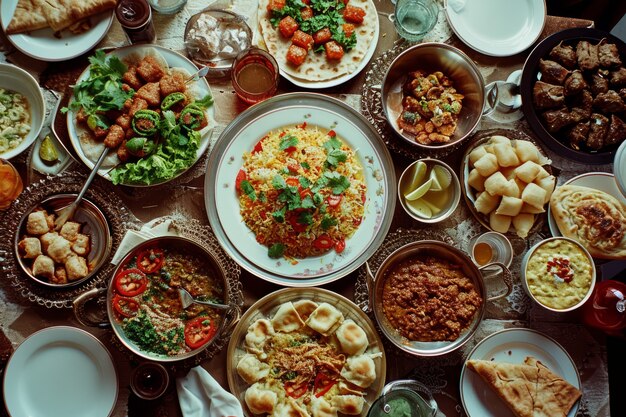맛있는 음식으로 최고의 전망을 감상할 수 있는 eid al-fitr 축하 행사