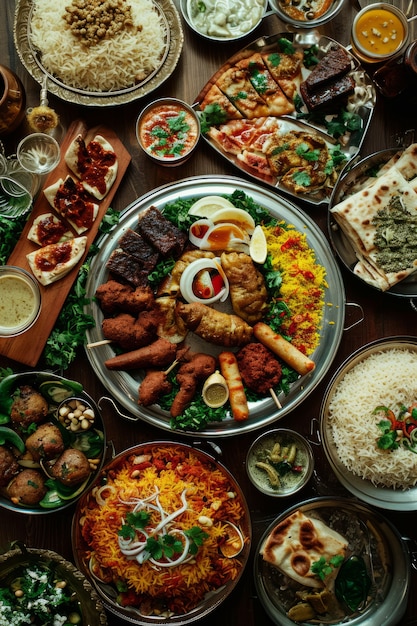 Вид сверху праздник ид аль-фитр с вкусной едой