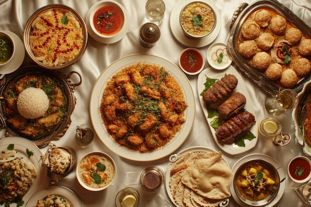 おいしい食べ物を備えたイード・アル・フィトルの祭典の上面図
