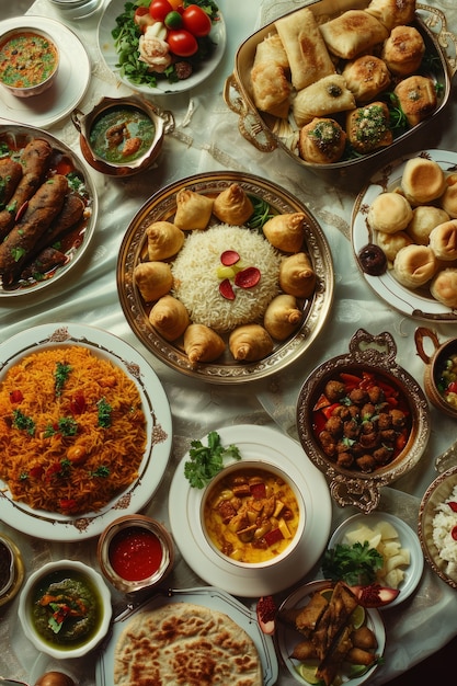 Free photo top view eid al-fitr  celebration with delicious food