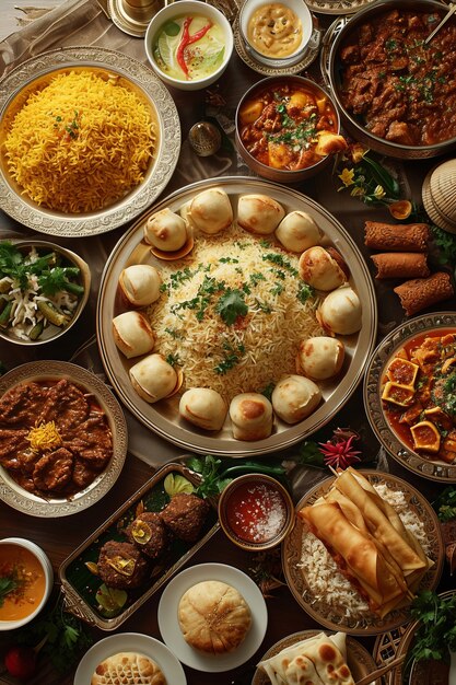 Top view eid al-fitr  celebration with delicious food