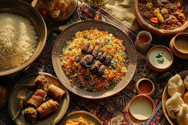 Foto gratuita vista dall'alto celebrazione dell'eid al-fitr con cibo delizioso