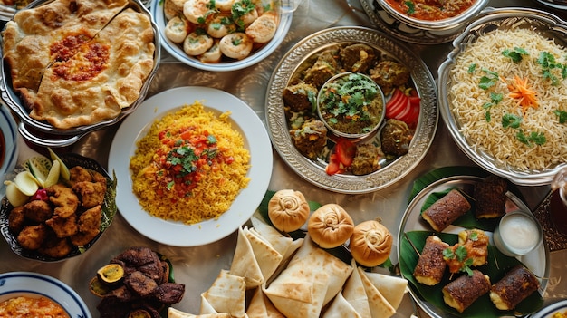 Free photo top view eid al-fitr celebration with delicious food