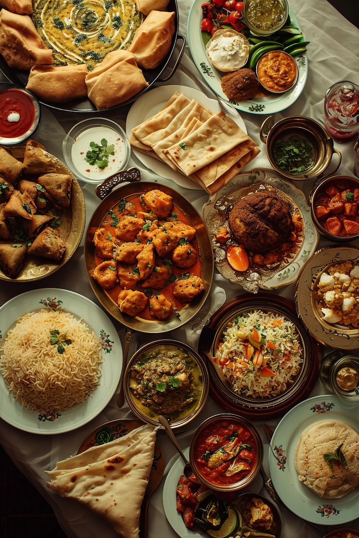 무료 Photo 맛있는 음식으로 최고의 전망을 감상할 수 있는 eid al-fitr 축하 행사