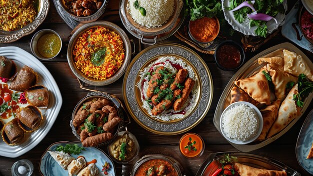 Top view eid al-fitr celebration with delicious food