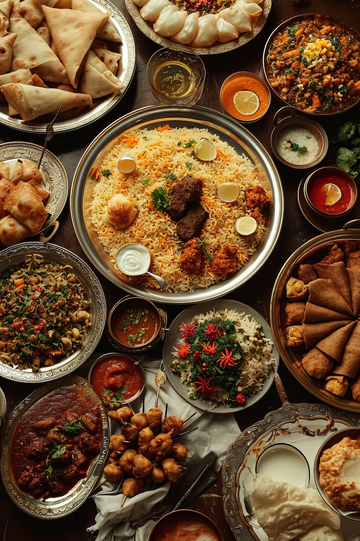 무료 Photo 맛있는 음식으로 최고의 전망을 감상할 수 있는 eid al-fitr 축하 행사