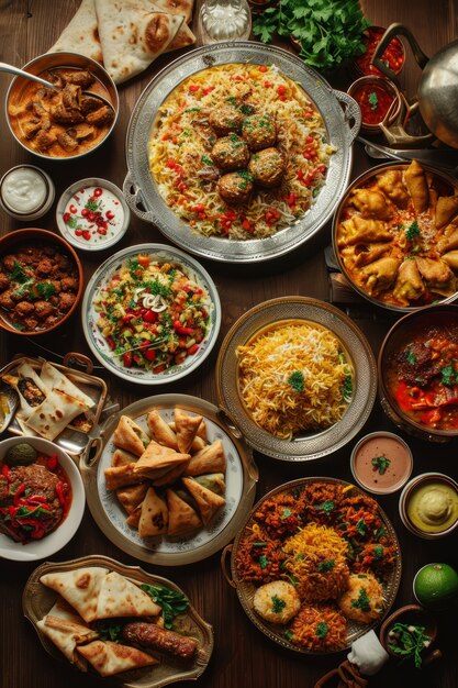 Top view eid al-fitr  celebration with delicious food