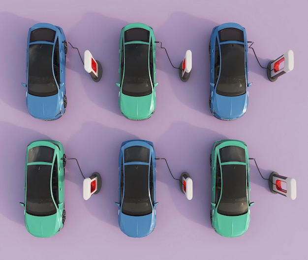 top view electric cars charging