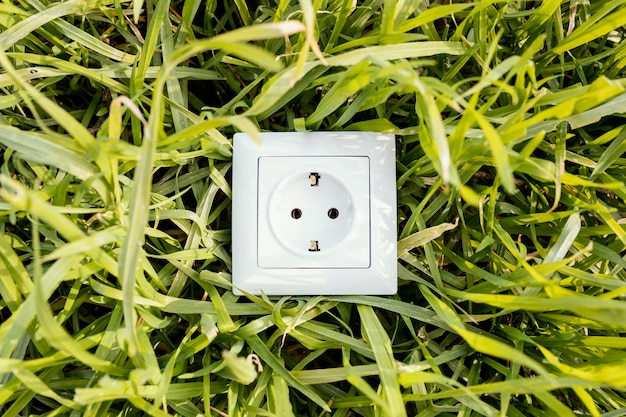 緑の草の上の電気ソケットの上面図