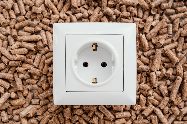 Top view of electric socket on pellets