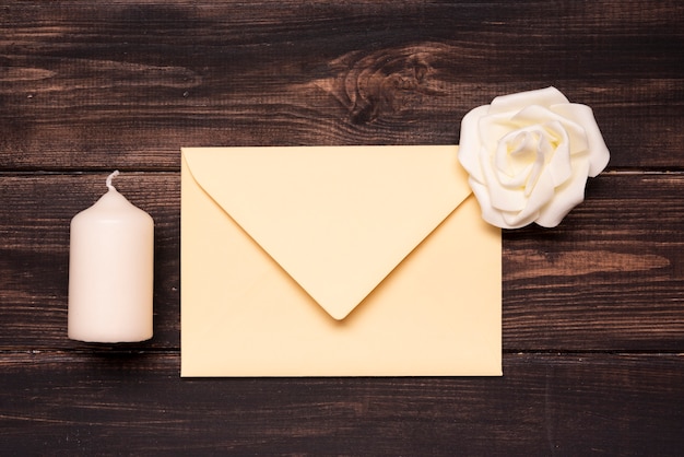 Top view elegant wedding invitation on the table