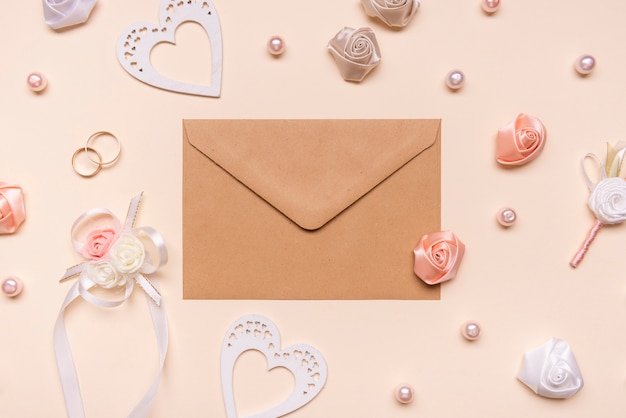 Top view envelope surrounded by flowers