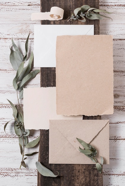 Top view envelopes and plants