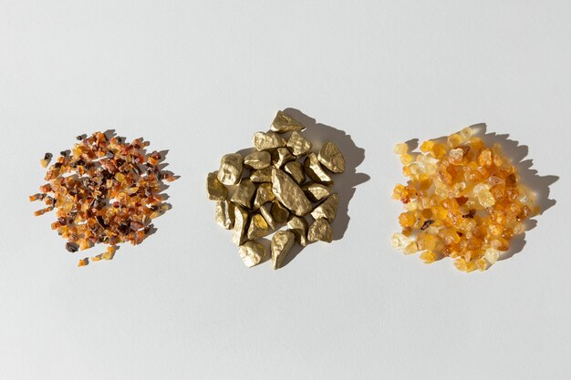 Top view of epiphany day raisins and stones