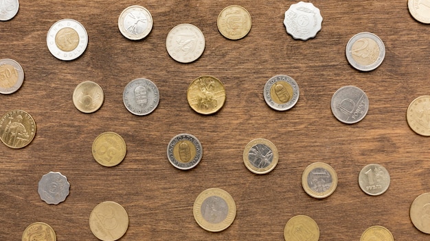 Free photo top view euro money coins