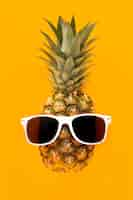 Free photo top view exotic pineapple with sunglasses