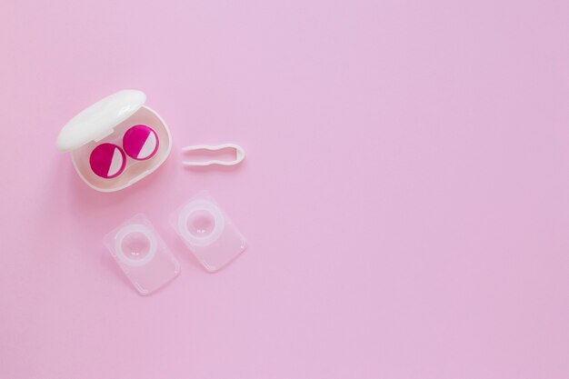 Top view eye care accessories with copy space