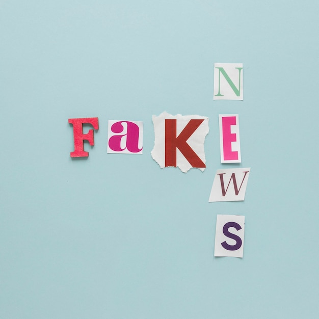 Top view fake news message