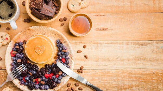 Top view father's day dessert with pancakes