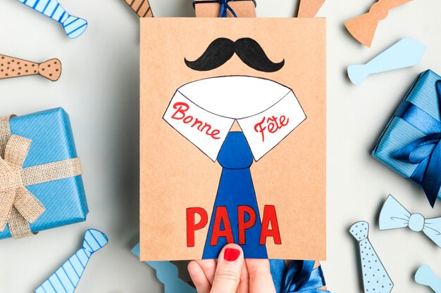 top view father's day drawing and gifts