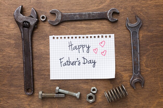 top view father's day tools
