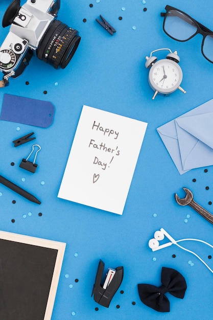 Top view fathers tools on desk