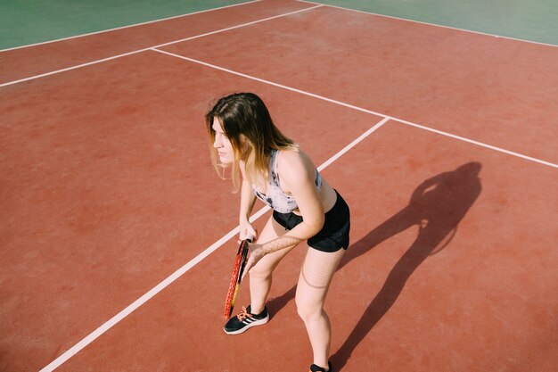 Top view of female tennis player