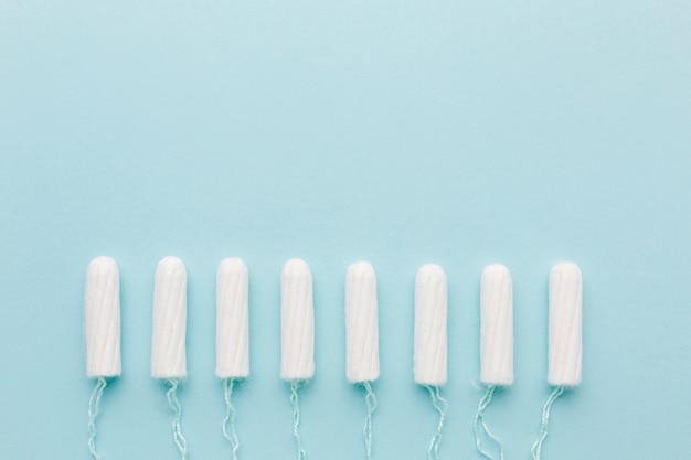 Top view of feminine hygiene items