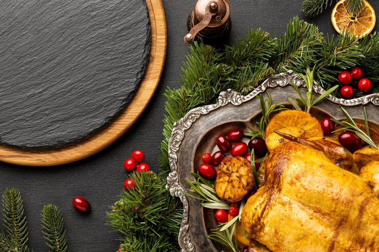 Free Photo top view festive christmas dish composition