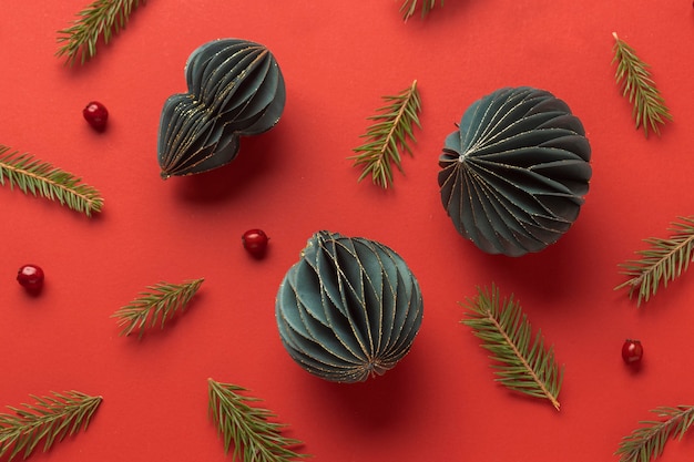 Top view festive christmas ornaments arrangement