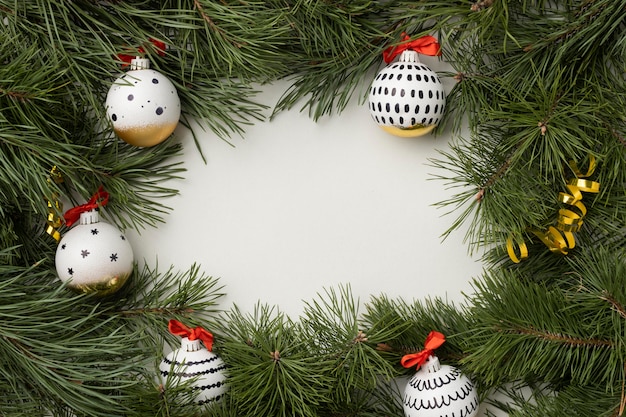 Top view festive christmas ornaments with copy space