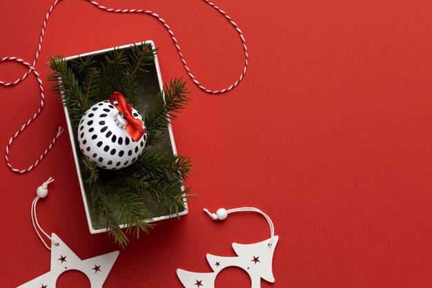 Top view festive christmas ornaments with copy space