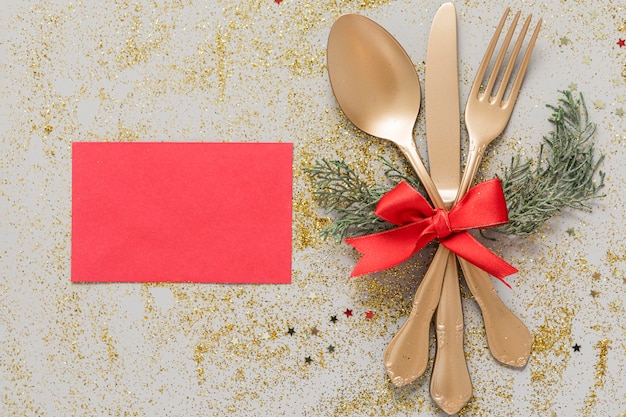 Top view festive christmas table arrangement