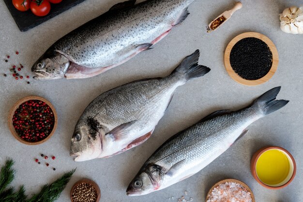 Top view fish ready to be cooked