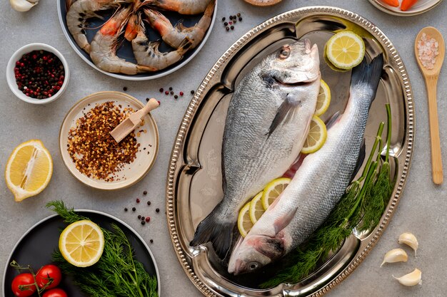 Top view fish ready to be cooked