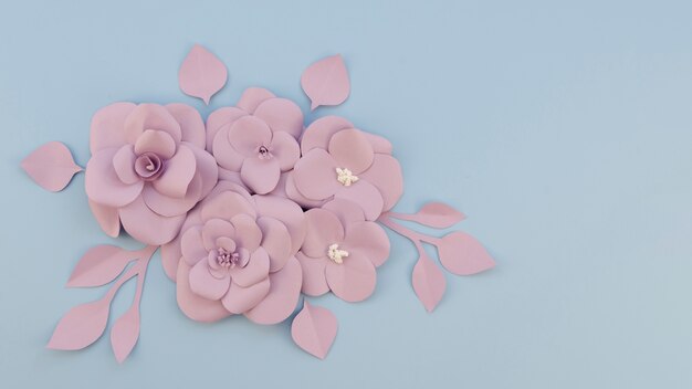 Top view floral arrangement on blue background