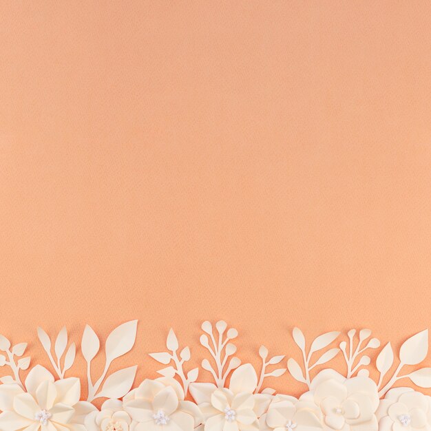 Top view floral frame with orange background