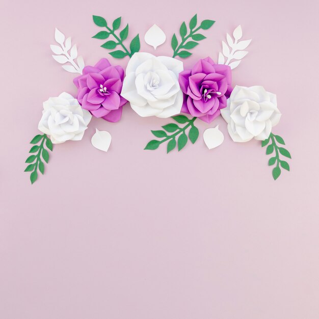 Top view floral frame with purple background