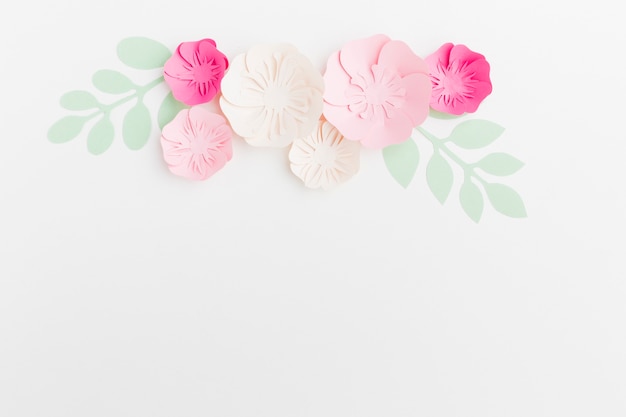 Top view floral paper ornament with copy-space