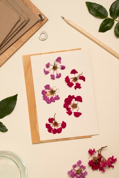top view flower press technique still life