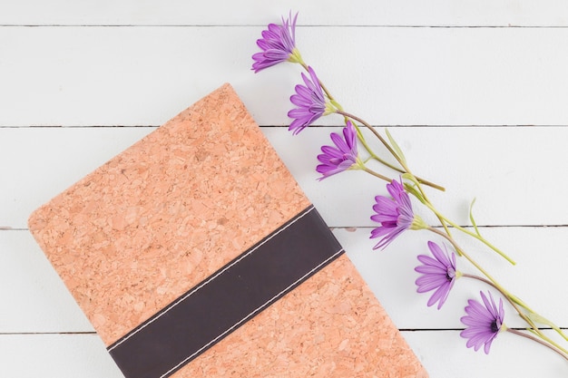 Top view flowers line on wooden background