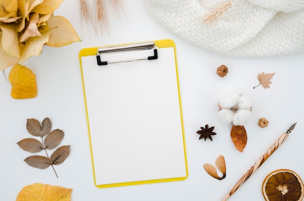 Top view folder with autumn leaves