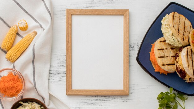 Top view food assortment with frame