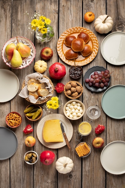 Foto gratuita vista dall'alto sul banchetto del cibo