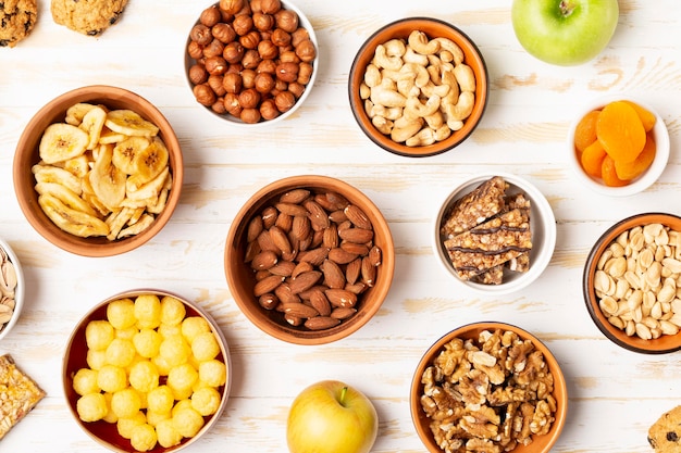 Top view food bowl on wooden background